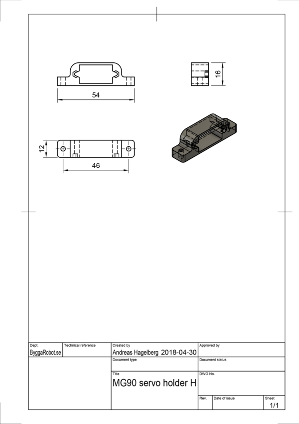 Hållare för SG90/MG90 servo, horisontal - Bild 3